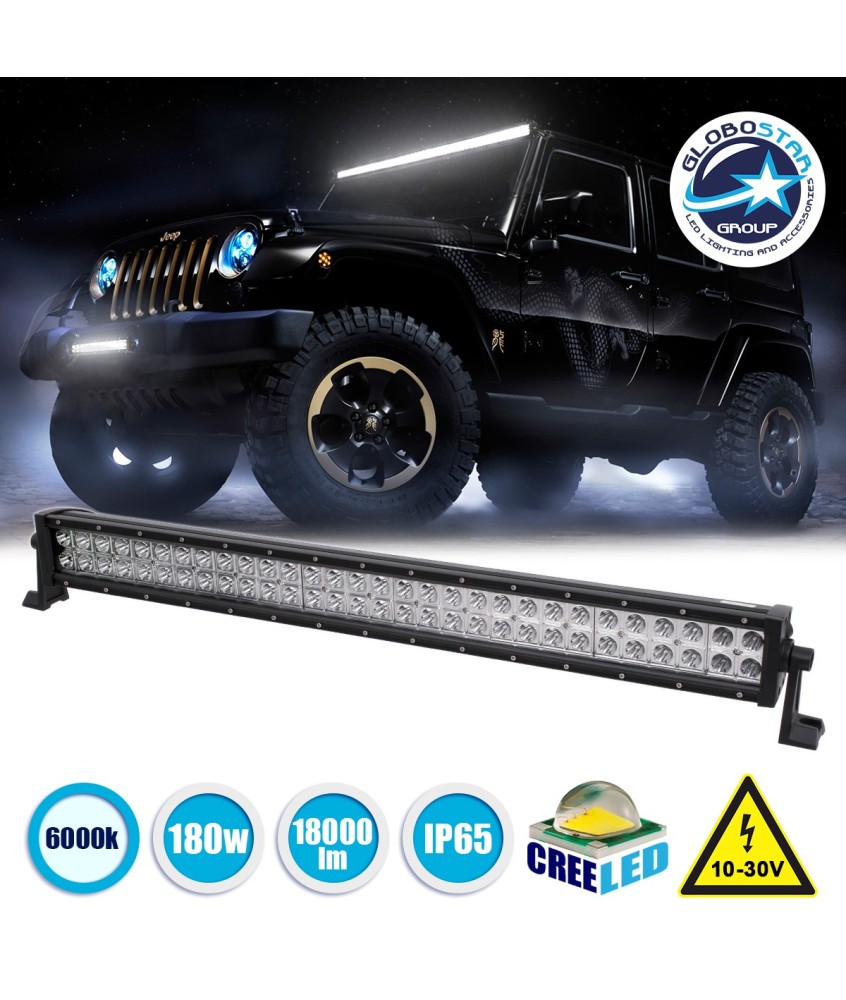 GloboStar® 85463 PRO Series Μπάρα Ίσια - Straight για Αυτοκίνητα & Φορτηγά LED CREE XBD 180W 18000lm DC 10-30V Αδιάβροχη IP65 Ψυχρό Λευκό 6000K